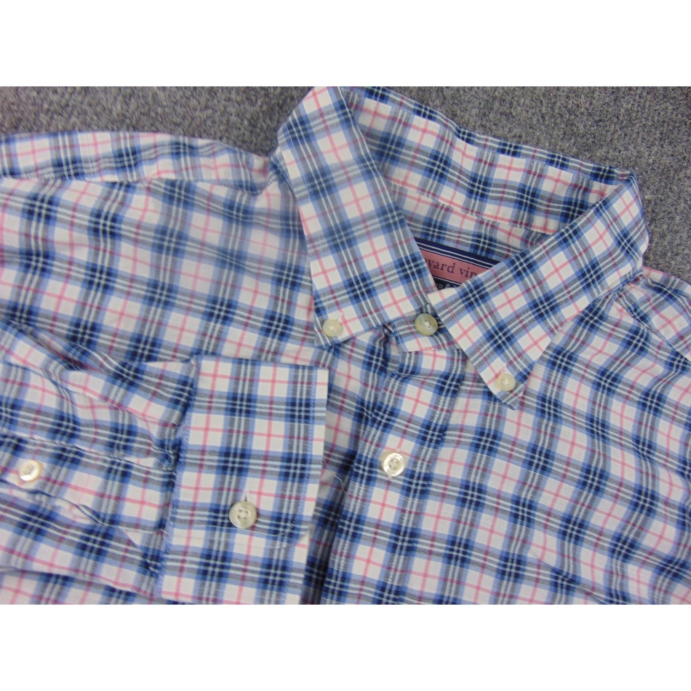 Vineyard Vines Murray Shirt Mens Large Blue Pink Plaid Cotton Button Down Prep